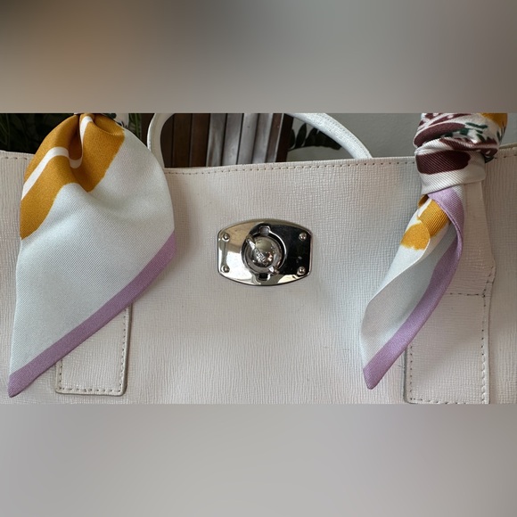 Furla White Leather Satchel with Scarf-Wrapped Handle - Picture 2 of 16